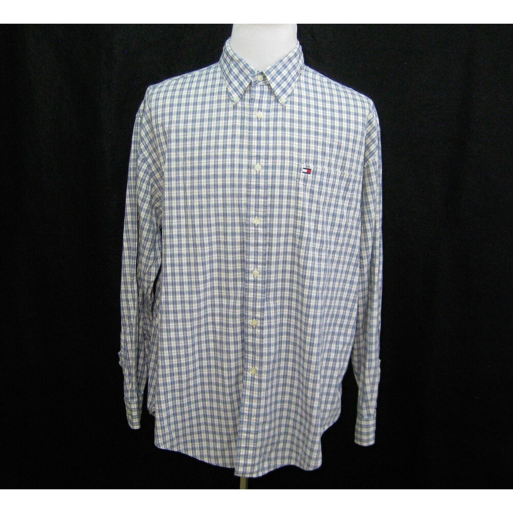 TOMMY HILFIGER Men's (Size XL) Blue Check Long Sleeve Button Front Shirt Cotton